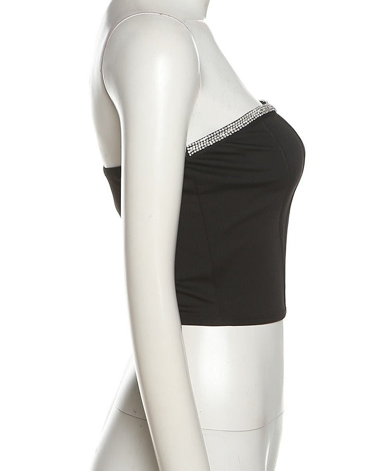 Black Diamante Trim Corset Top