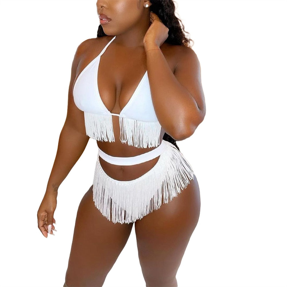 Fringe Detail Halter Bikini