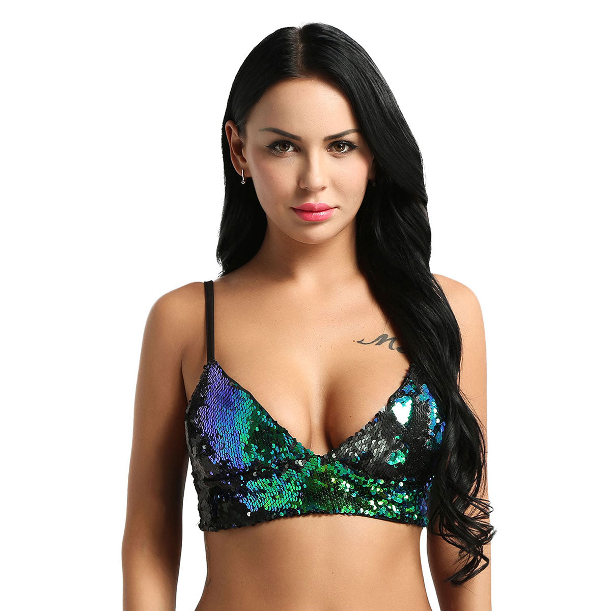 Green Sequin Crop Top