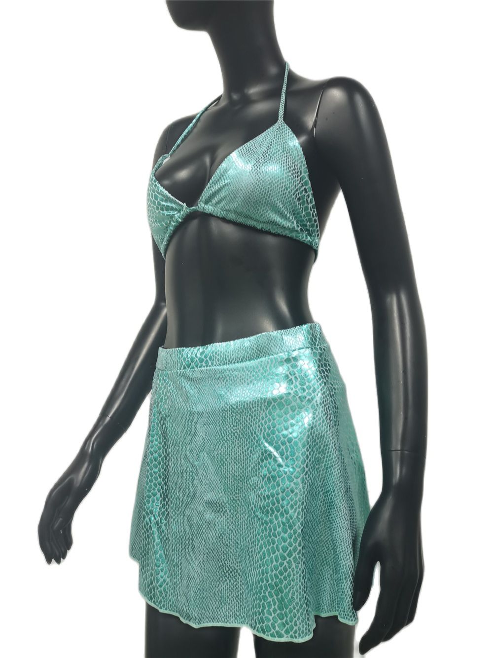 Turquoise Snake Thong Bikini Set