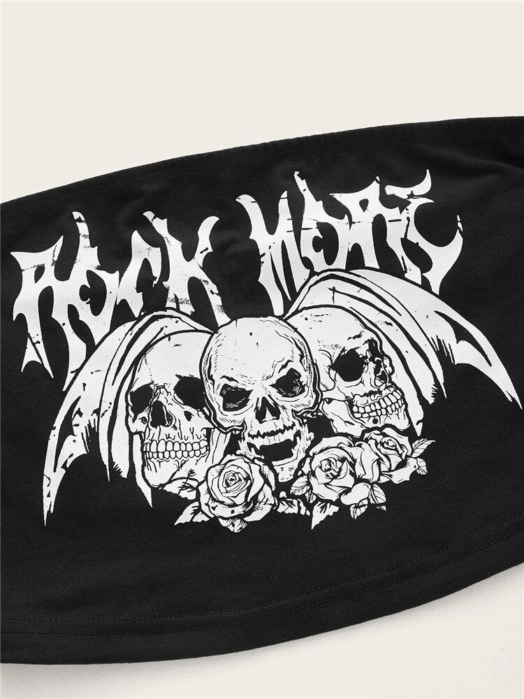 Black Rock Skeleton Print Boob Tube