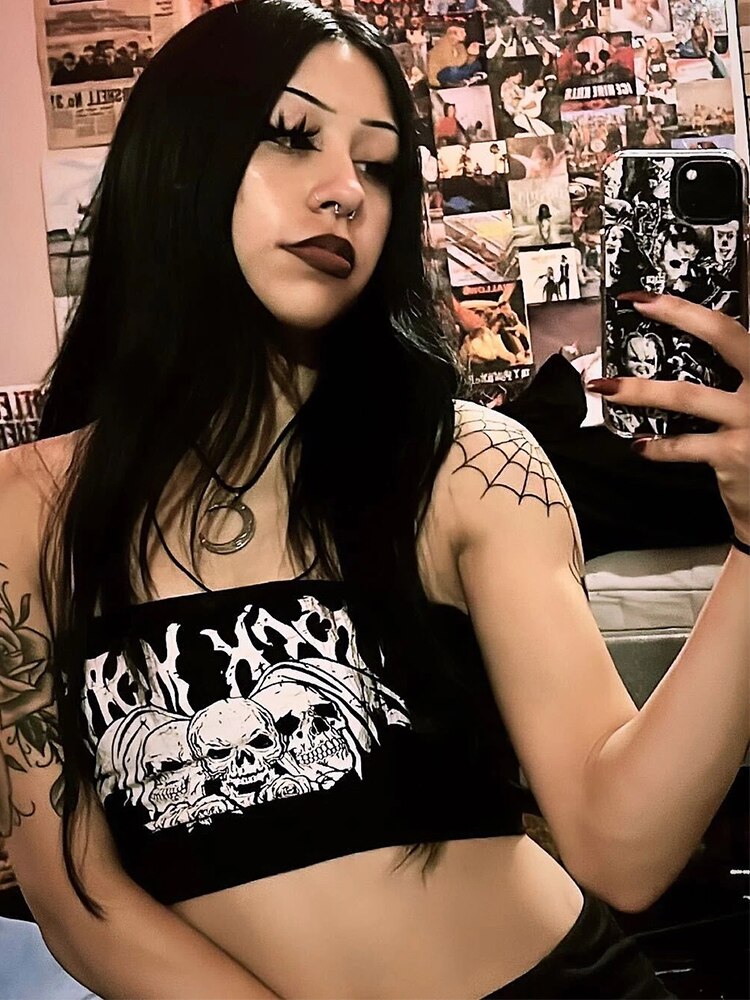 Black Rock Skeleton Print Boob Tube