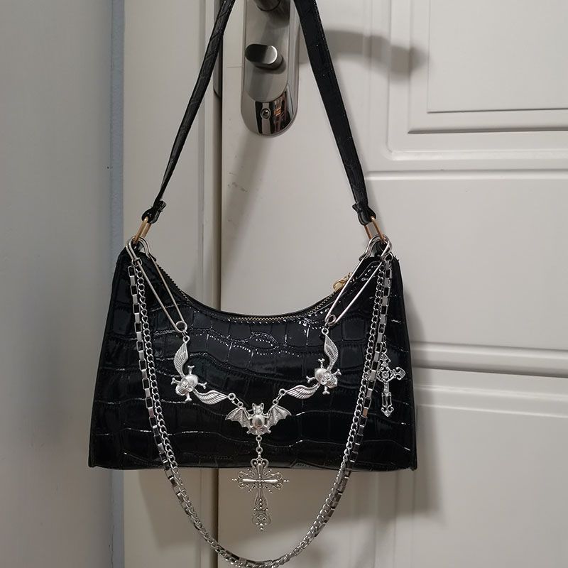 Mock Croc Bat Detail Hand Bag