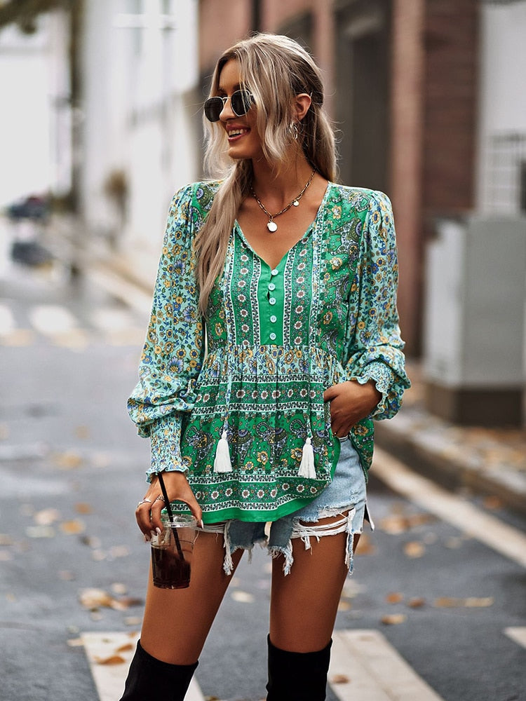 Floral Print Boho Blouse