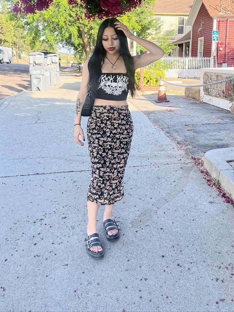 Black Rock Skeleton Print Boob Tube