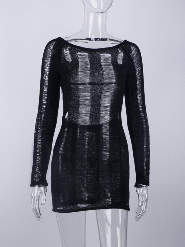 Distressed Look Knitted Backless Dress