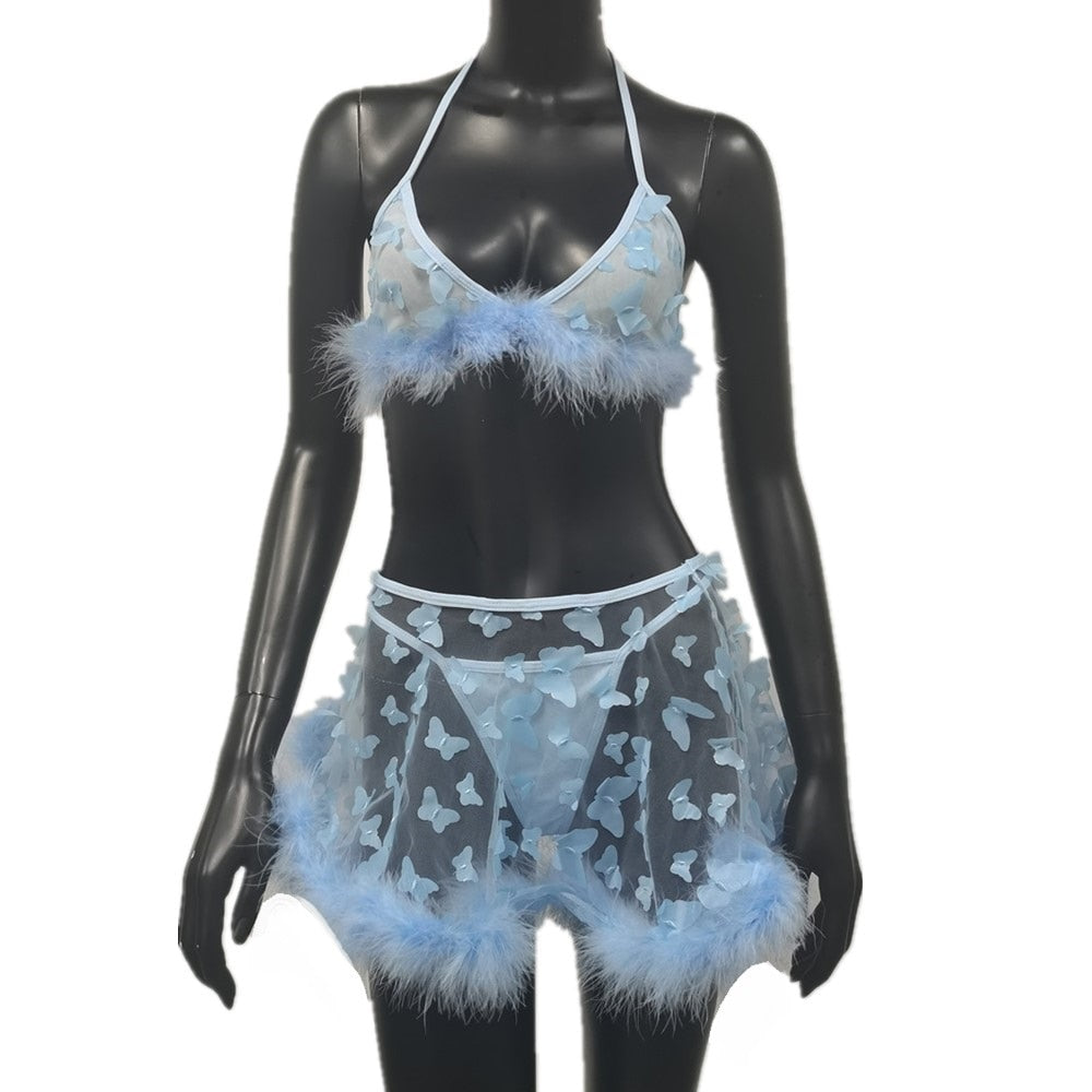 Butterfly Mesh 3 Piece Skirt Set