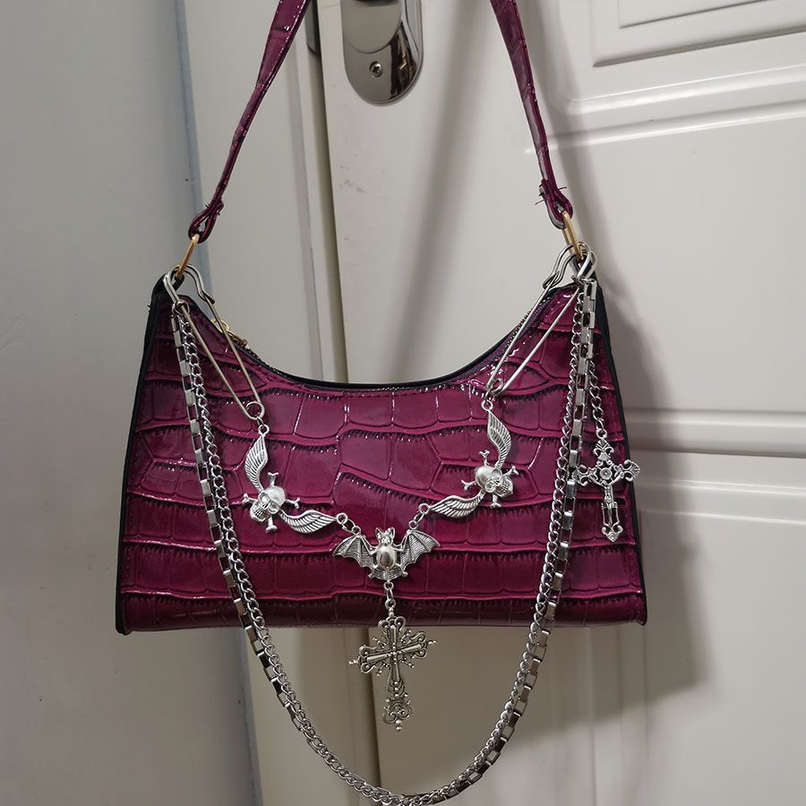 Mock Croc Bat Detail Hand Bag