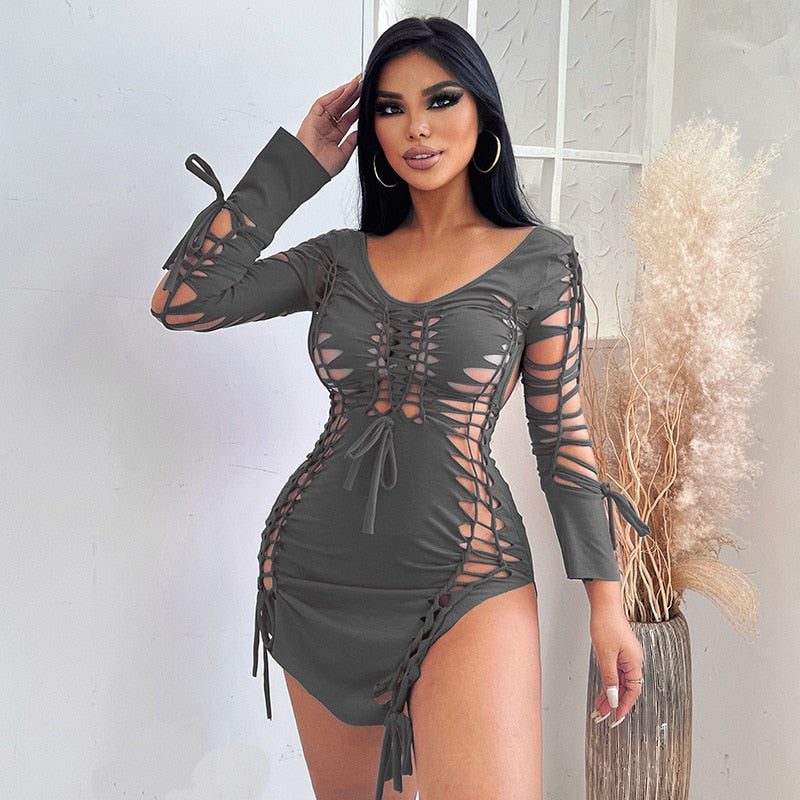 Slit Weave Braided Side Split Dress