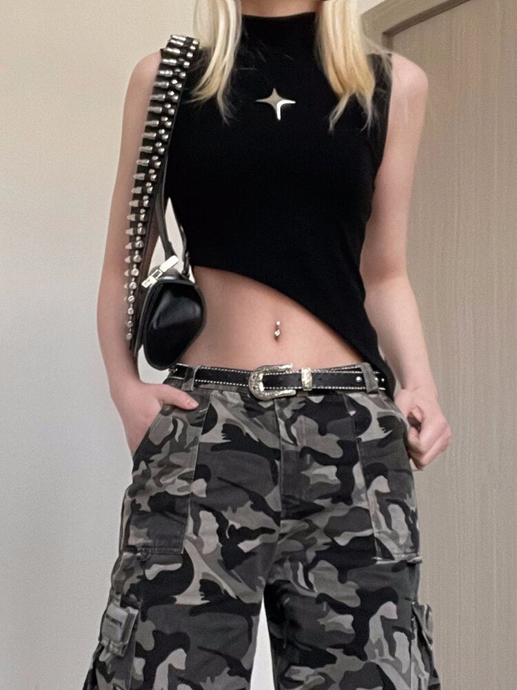 Black Asymmetric Crop Vest Top