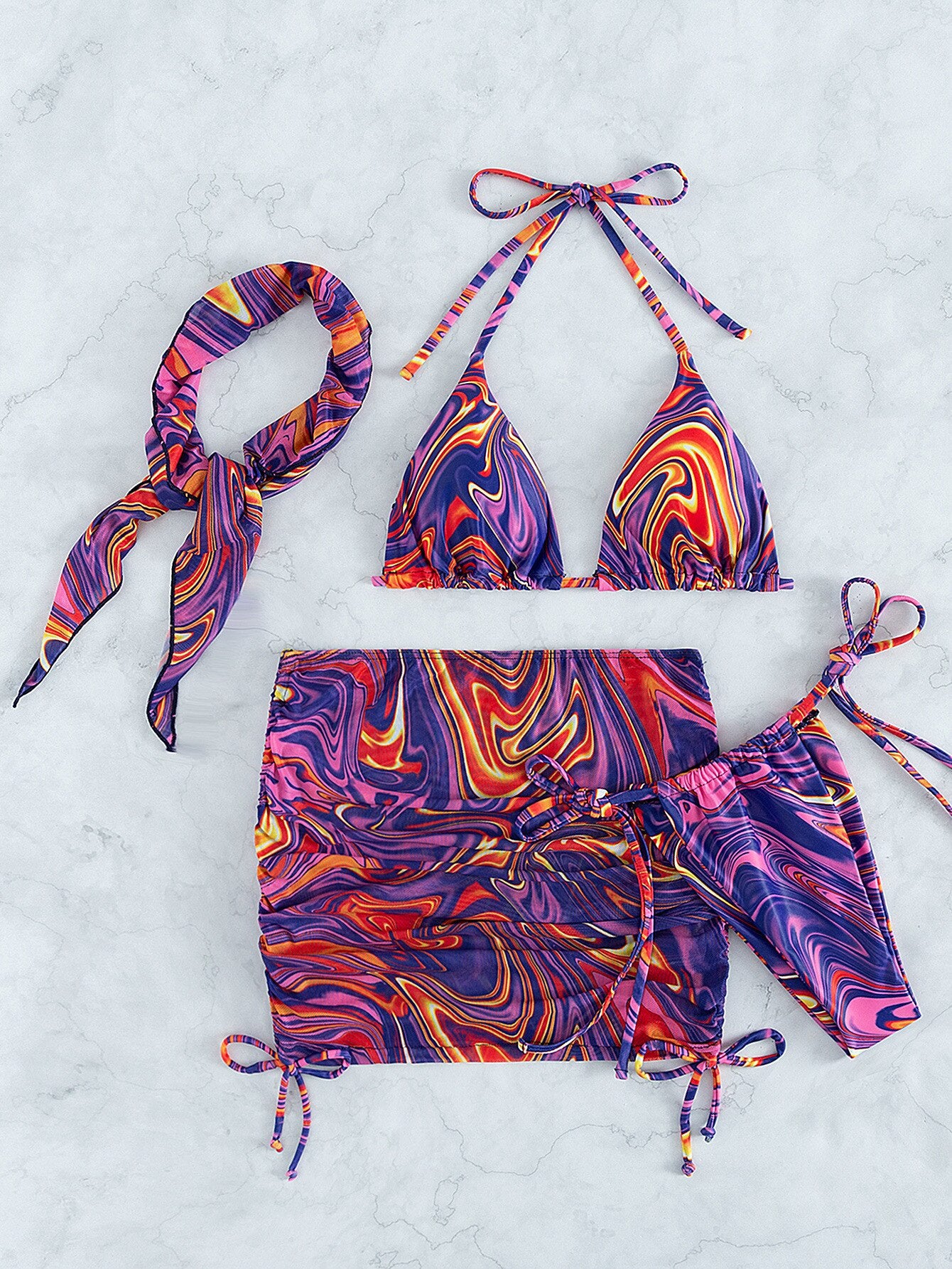 Swirl Print 4 Piece Bikini Set