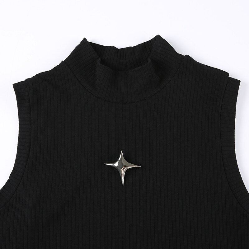Black Asymmetric Crop Vest Top