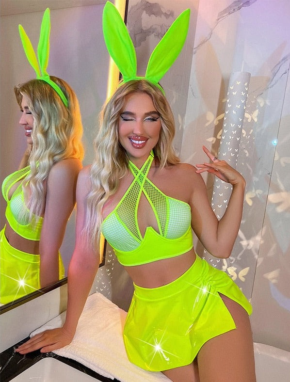 Neon Bunny Skirt Top Ears Set