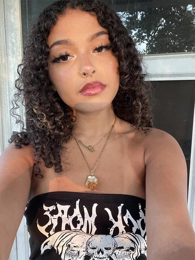 Black Rock Skeleton Print Boob Tube
