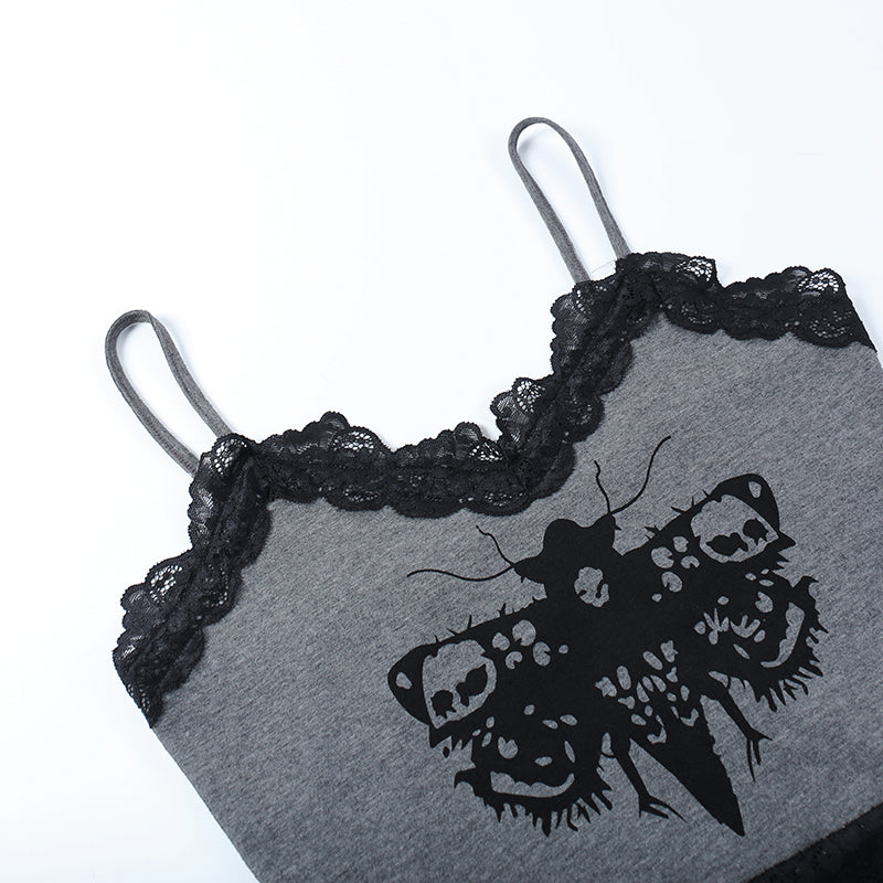 Black & Grey Moth Print Vest Top