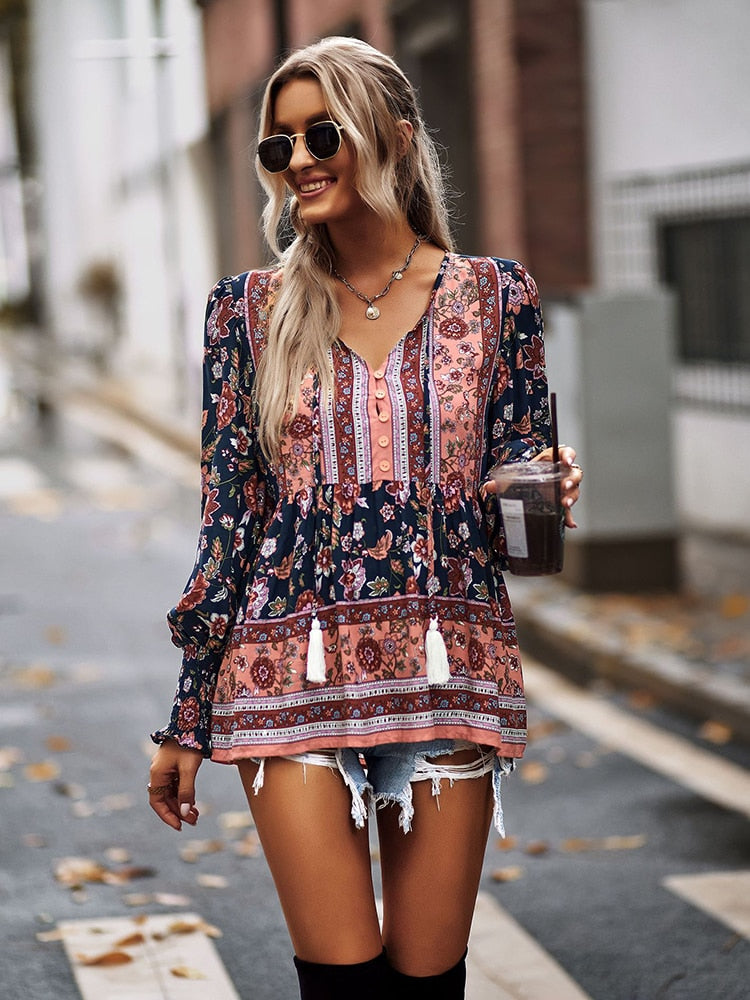 Floral Print Boho Blouse