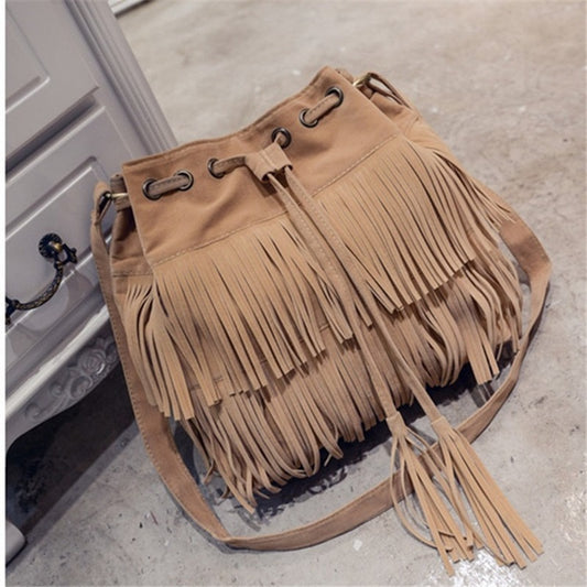 Faux Suede Fringed Bag