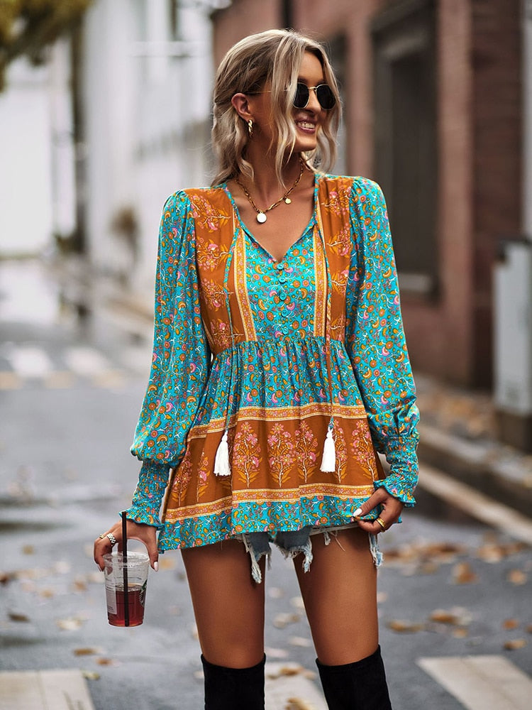 Floral Print Boho Blouse