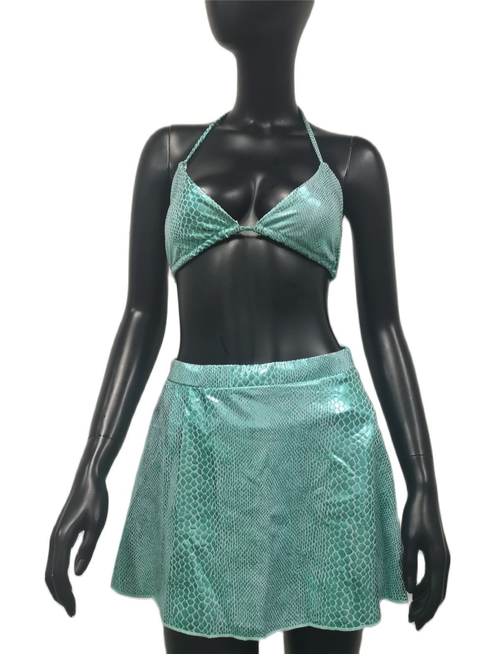 Turquoise Snake Thong Bikini Set
