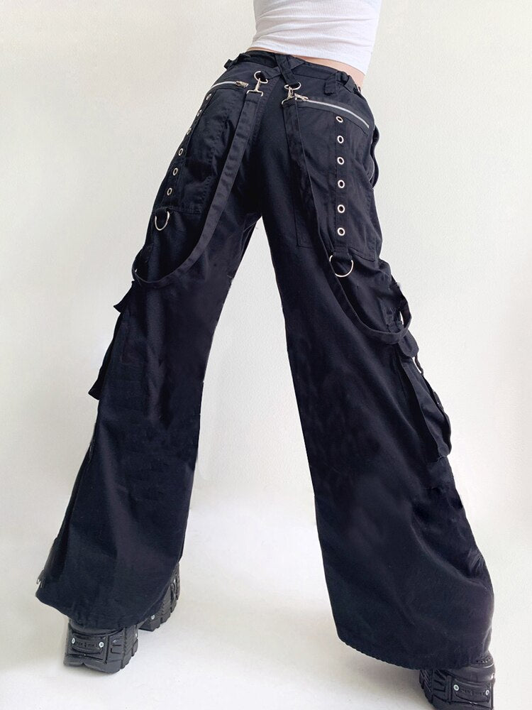 Black Tattoo Print Utility Pants