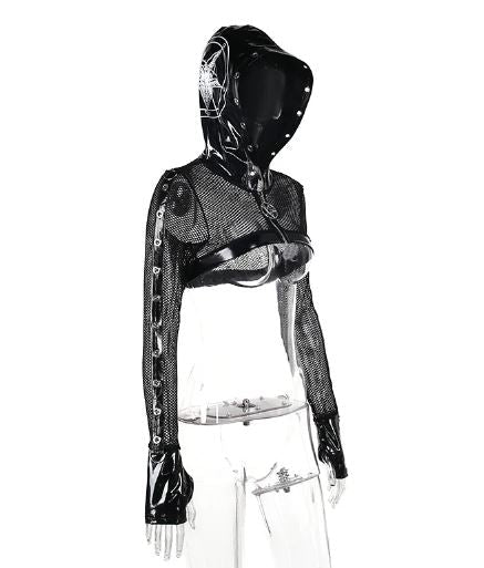 Black Pentagram Fishnet Zip Up Shrug