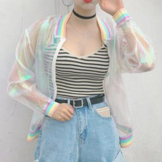 Iridescent Organza Jacket With Rainbow Cuffs