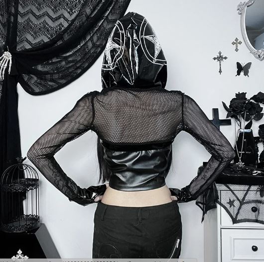 Black Pentagram Fishnet Zip Up Shrug