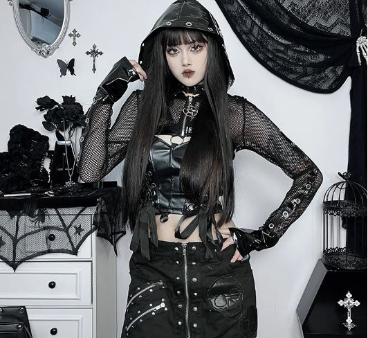 Black Pentagram Fishnet Zip Up Shrug