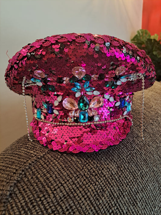 Pink Rhinestone Military Hat