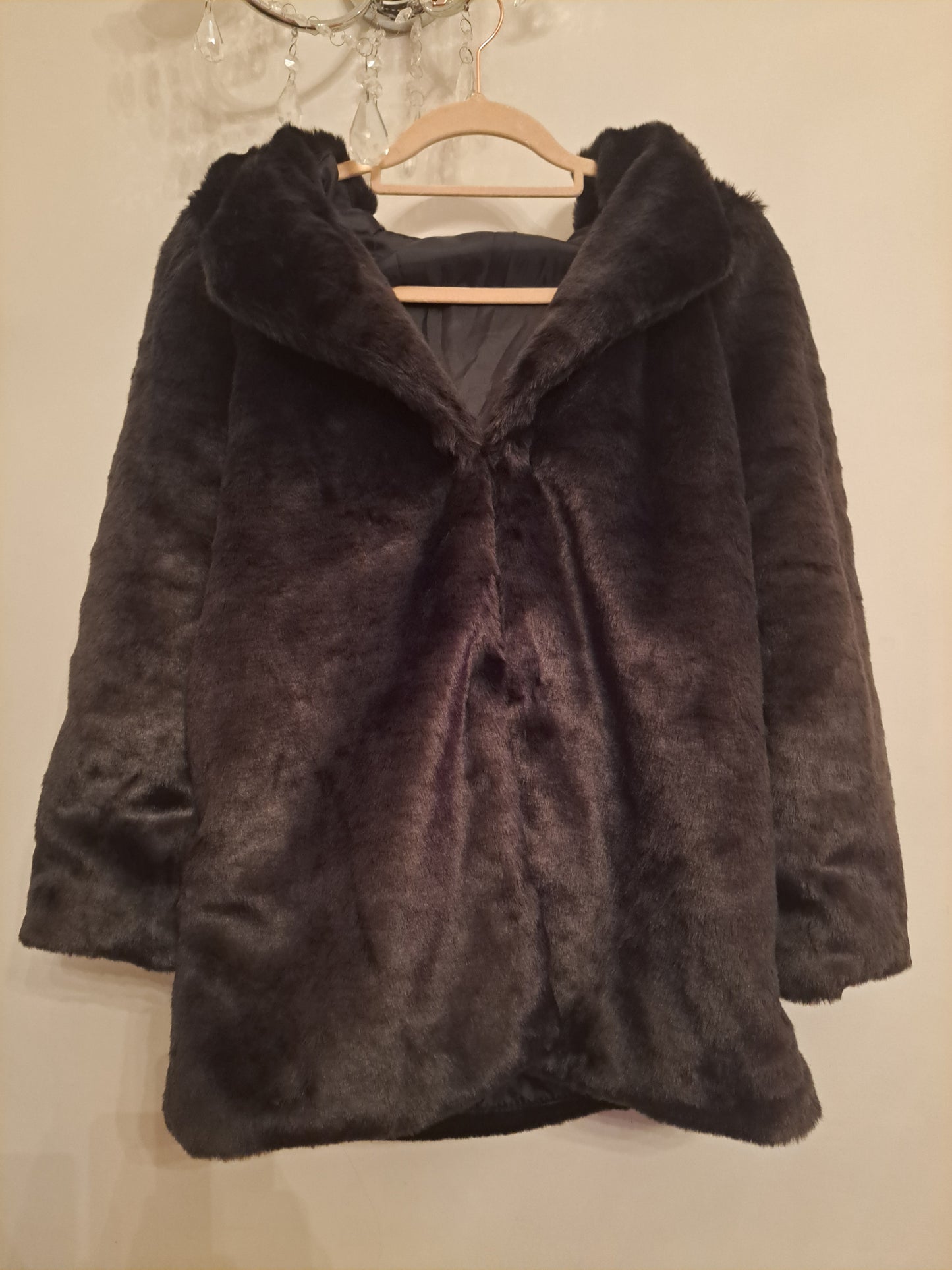 Black Faux Fur Animal Ears Faux Fur Jacket