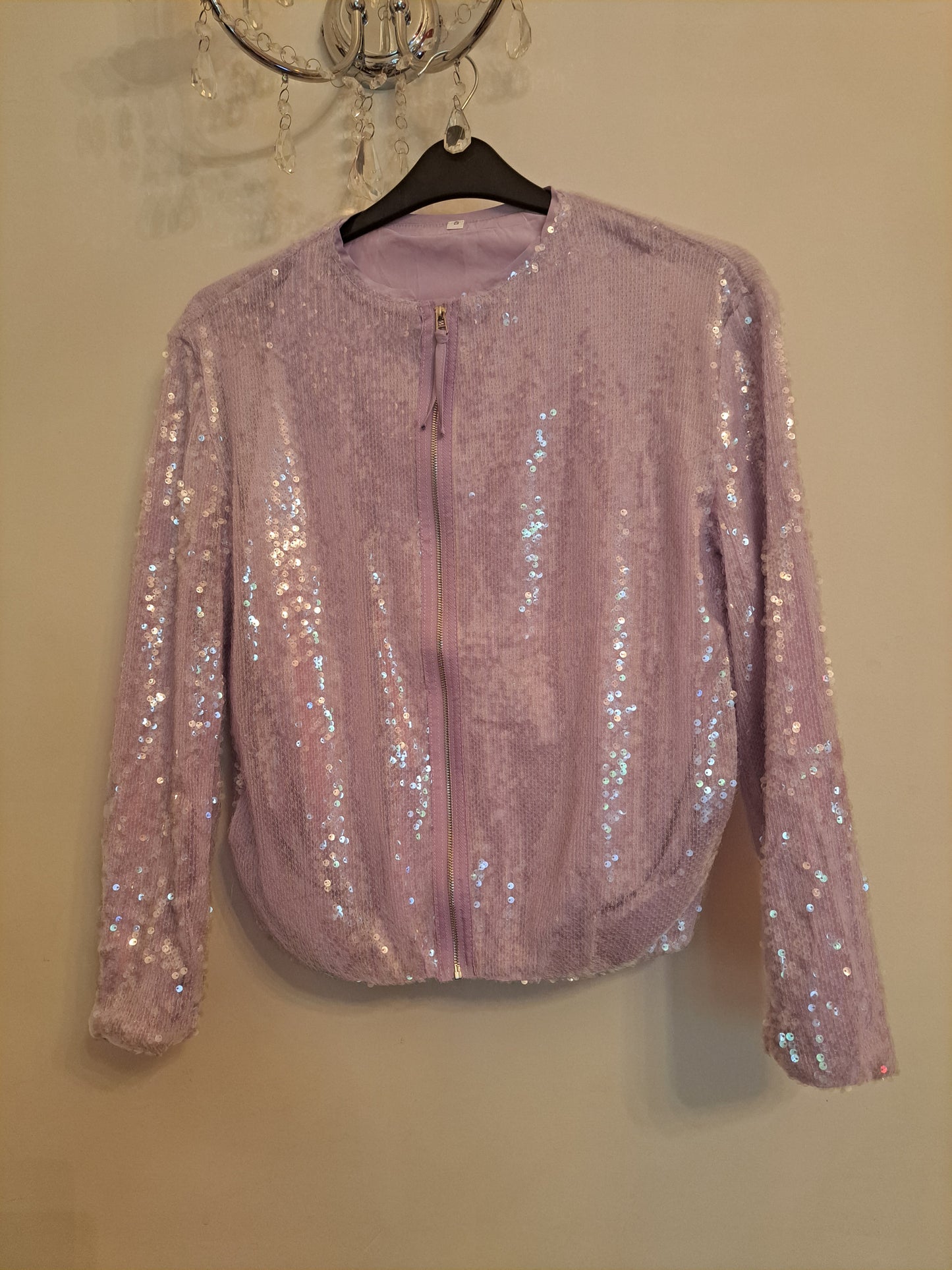 Collarless Sequin Bomber Jacket