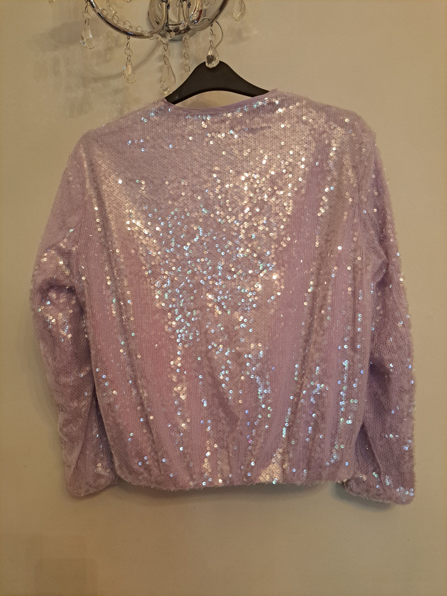 Collarless Sequin Bomber Jacket