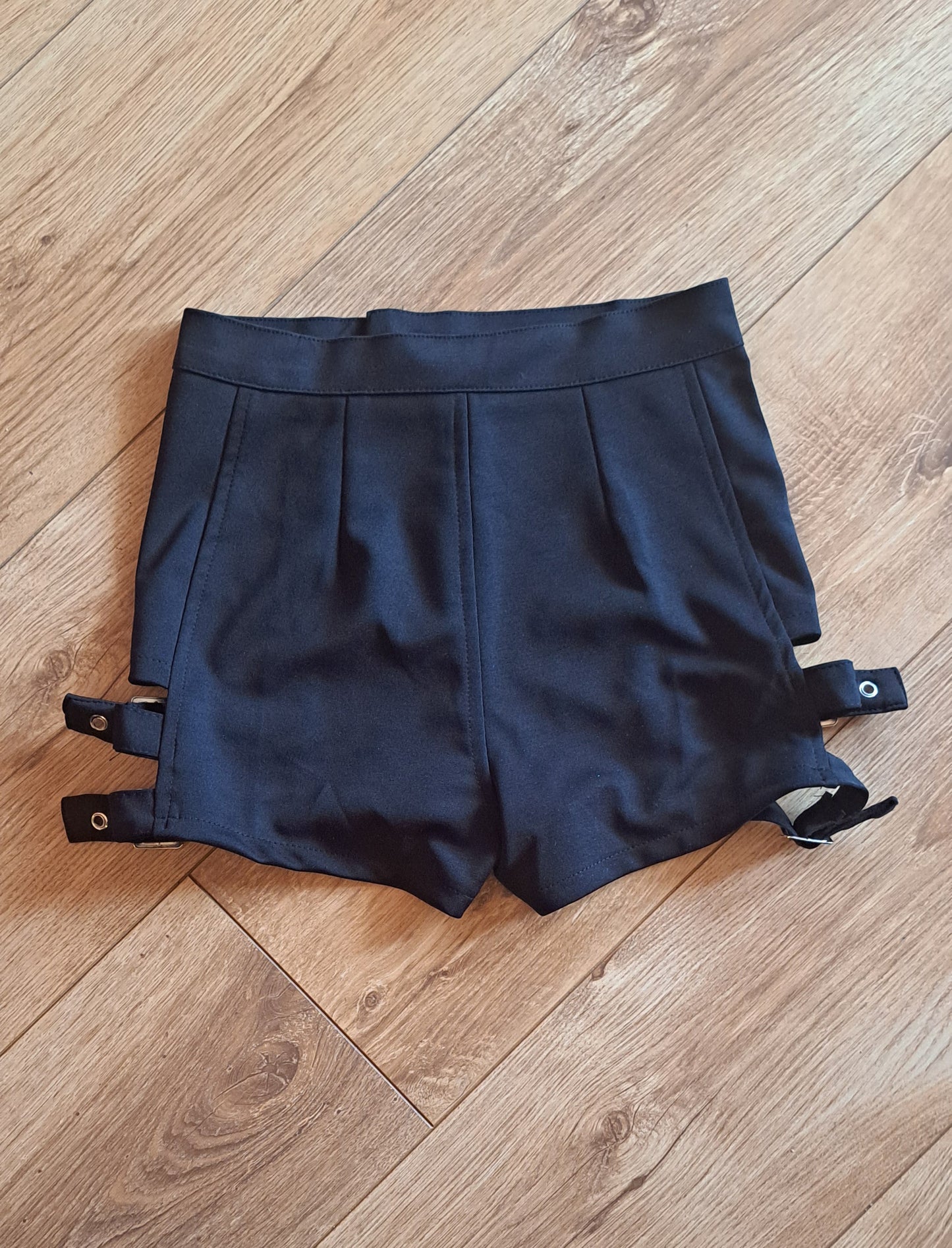 Black High Waist Side Buckle Shorts & Top (Separates)