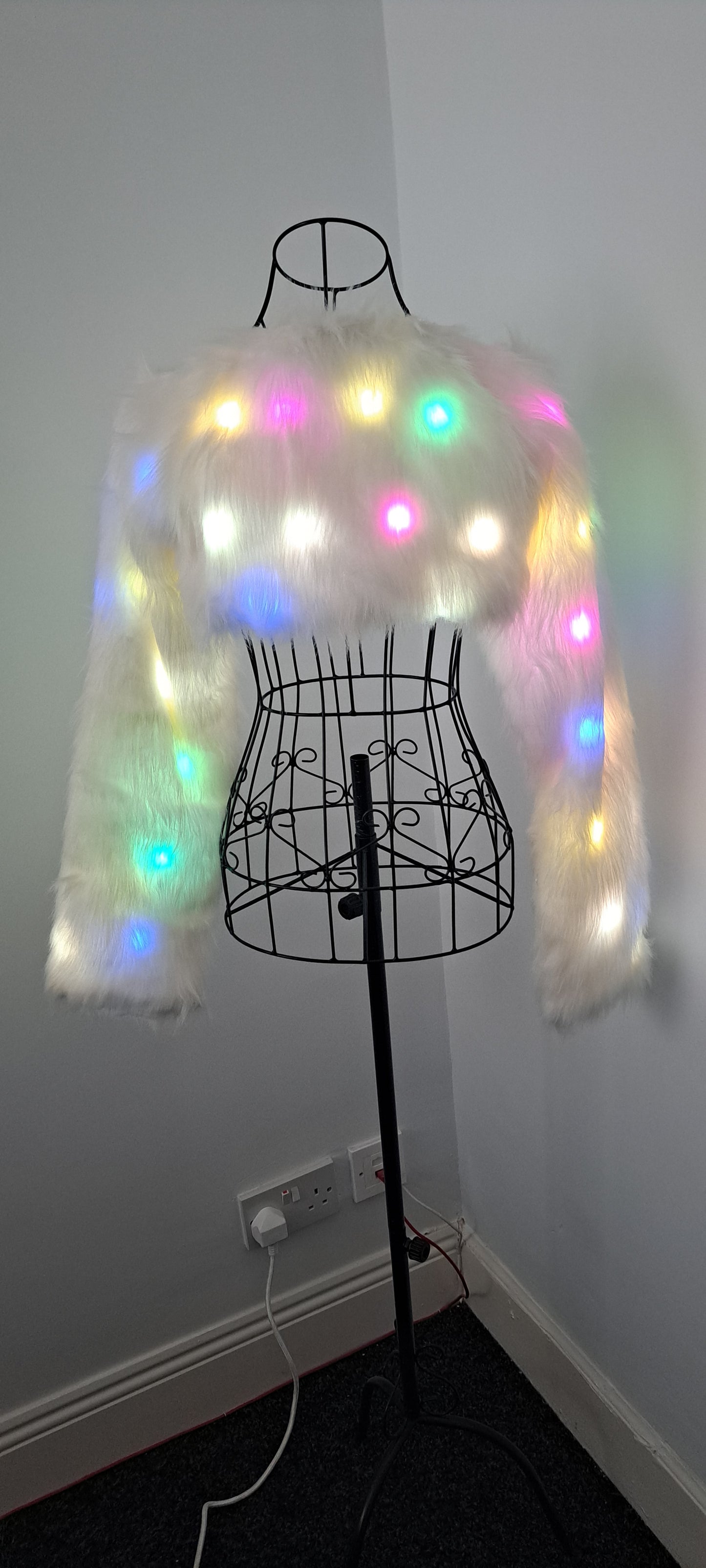 White LED Faux Fur Shrug