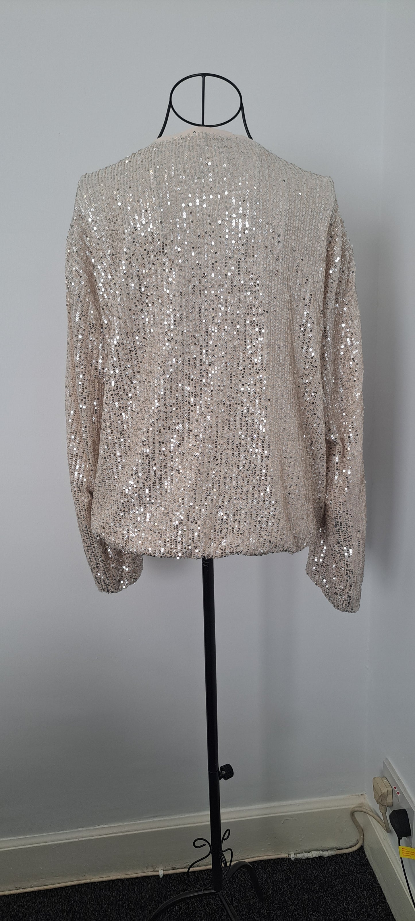 Collarless Sequin Bomber Jacket