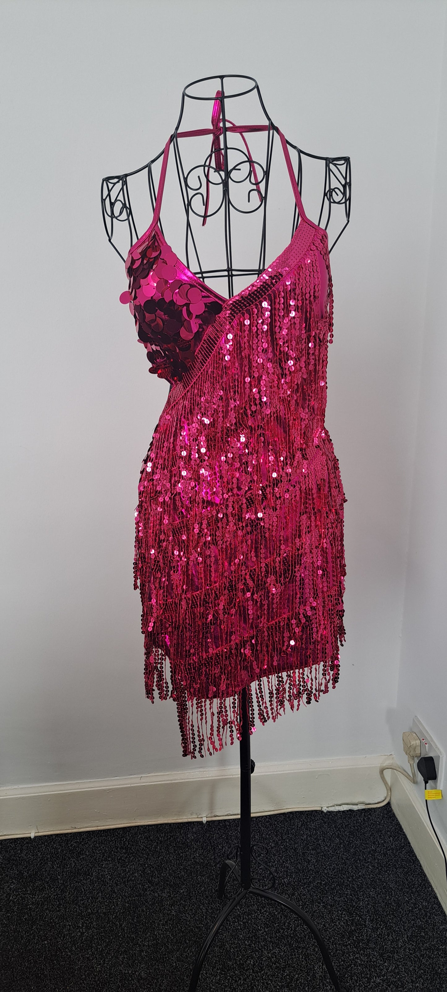 Sequin Fringed Halter Dress