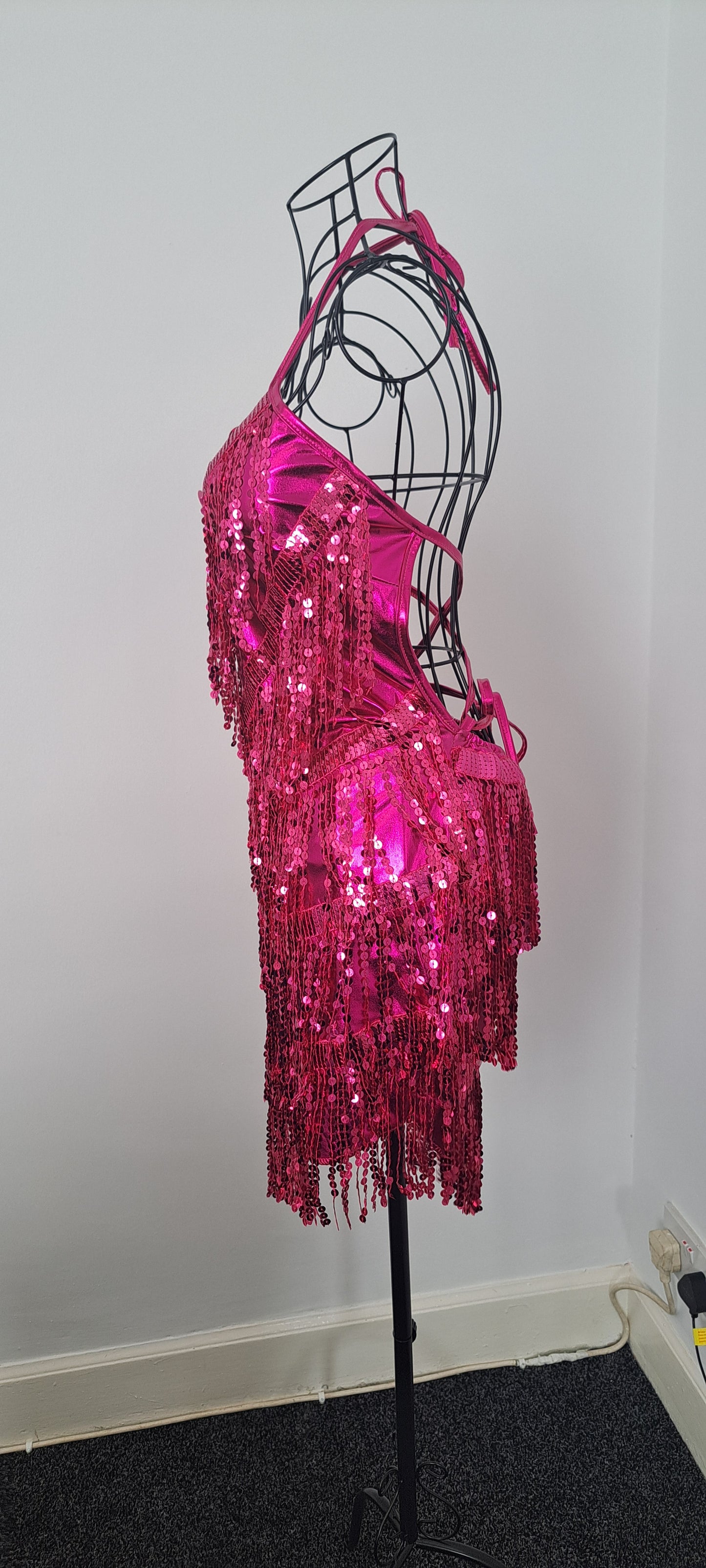 Sequin Fringed Halter Dress