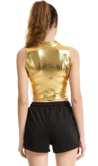 Turtleneck Sleeveless Metallic Crop Top