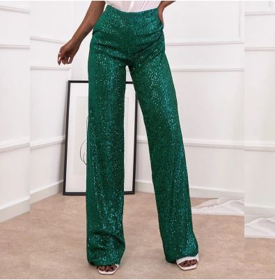 Petite Length Wide Leg Sequin Trousers