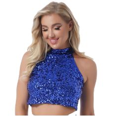 Glitter Sequin High Neck Sleeveless Crop Top