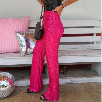 Petite Length Wide Leg Sequin Trousers