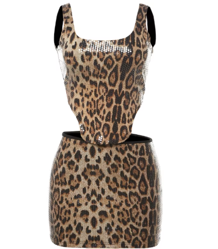 Sequin Leopard Print Bustier Top & Mini Skirt Set