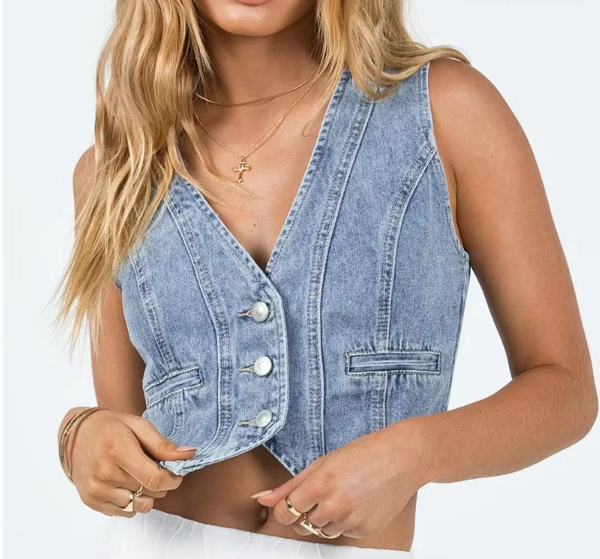 Cropped Denim Waistcoat