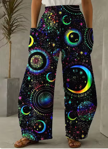 Psytrance Galaxy Wide Leg Pants With Deep Pockets