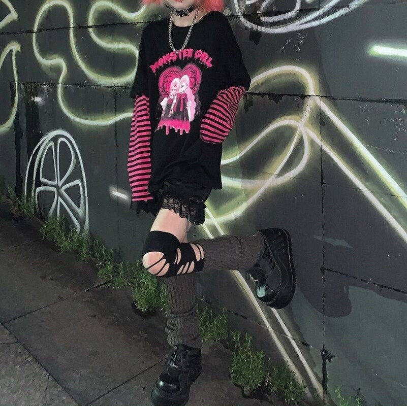 Pink & Black Stripe Long Sleeve Top