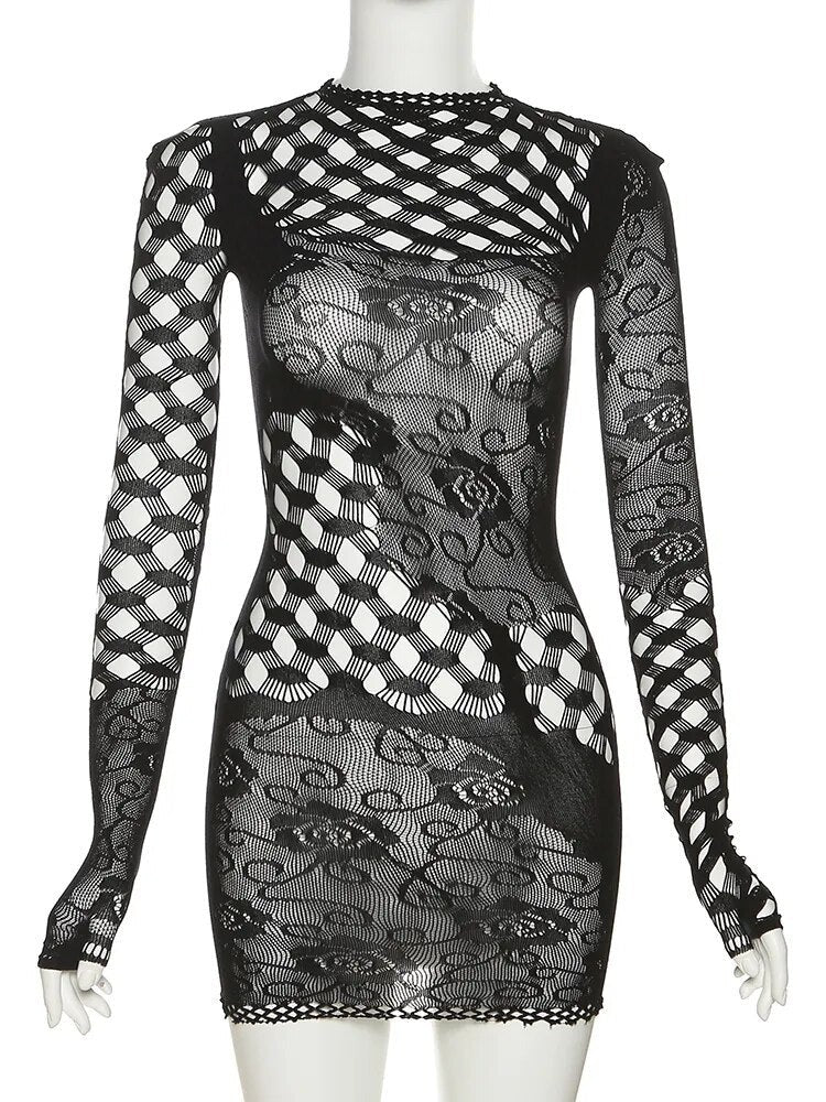 Black fishnet dress festival best sale