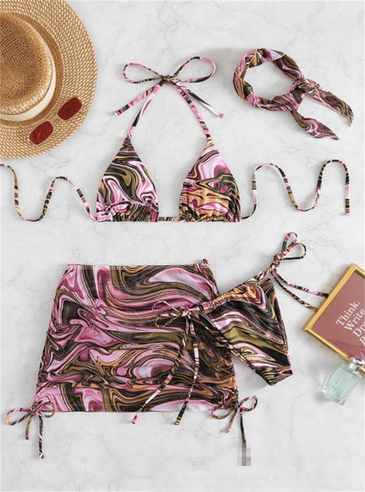 Swirl Print 4 Piece Bikini Set