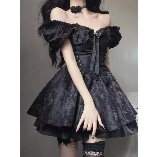 Black Jacquard Off The Shoulder Skater Dress
