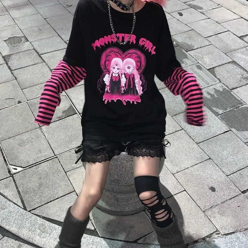 Pink & Black Stripe Long Sleeve Top