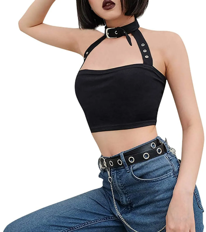 Black High Waist Side Buckle Shorts & Top (Separates)